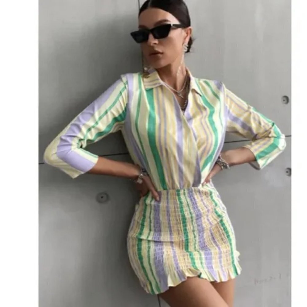 NWT Zara Pastel Striped Smocked Mini Dress "The Valery Dress" Blogger Favorite
